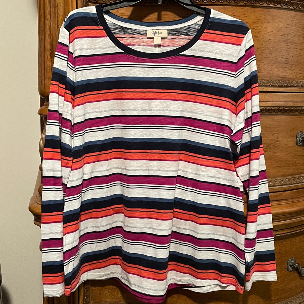 Style & Co. Multicolor Striped Long Sleeve Tee